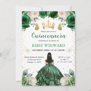 Green Dress Western Princess Quinceanera Invitation
