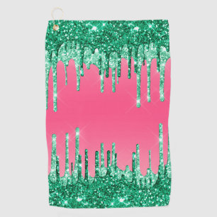 Green Dripping Glitters Chic Pink Watermelon Colou Golf Towel