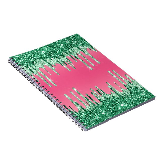 Green Dripping Glitters Chic Pink Watermelon Colou Notebook (Right Side)