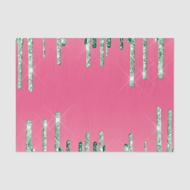 Green Dripping Glitters Chic Pink Watermelon Colou Tissue Paper (Front)