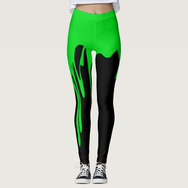 Green Dripping Paint  Leggings (Front)
