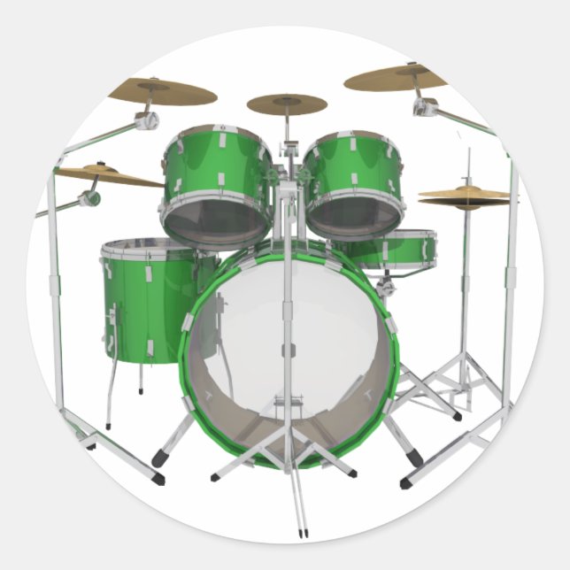 Green Drum Kit: Classic Round Sticker (Front)