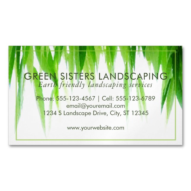 Green Earth Friendly Landscaping Magnetic Business Card (Front)