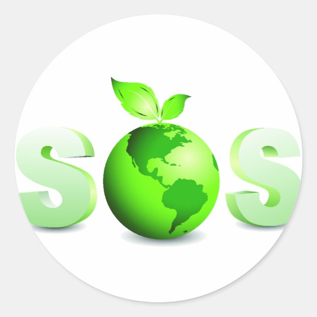 Green Earth SOS Earth Day Message Classic Round Sticker (Front)