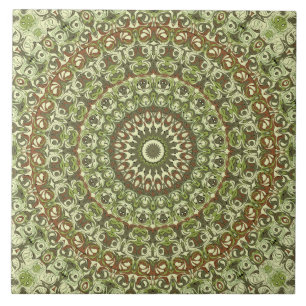 Green Earthy Kaleidoscopic Medallion Pattern Tile