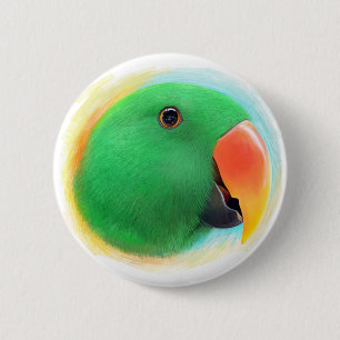 Green eclectus parrot realistic painting 2 inch round button