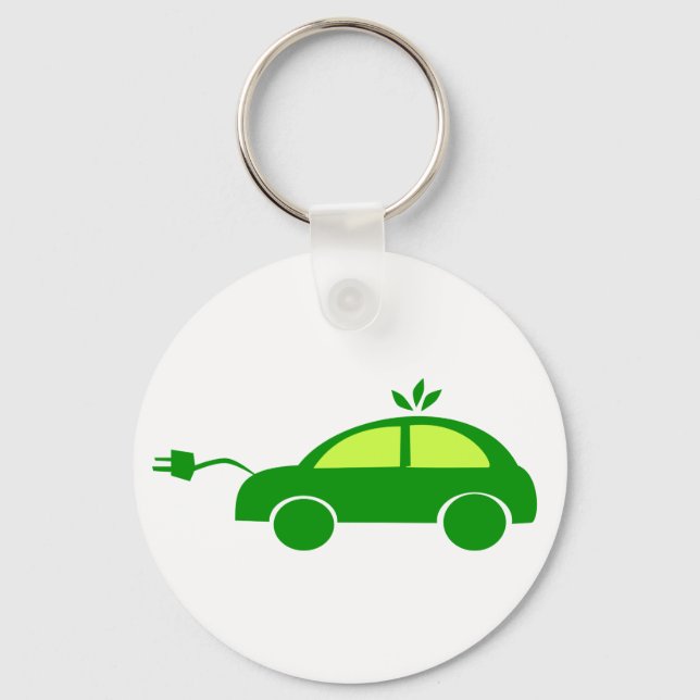 Green Eco Electric Car - Ecology, Enviroment Keychain (Front)