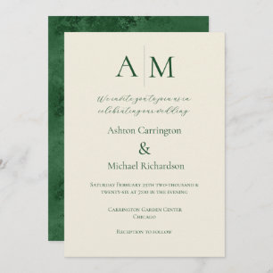 Green Ecru Monogramme Faire-part de mariage modern