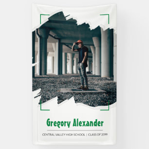 Green Edgy Abstract Brushstroke Photo Graduation Banner