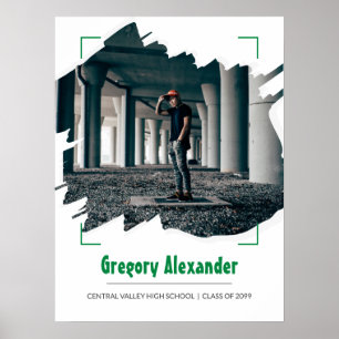 Green Edgy Abstract Brushstroke Photo Graduation Poster