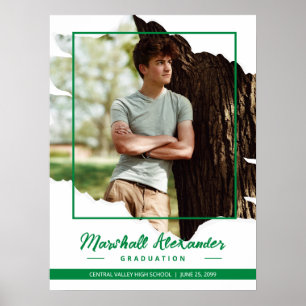 Green Edgy Abstract Torn Photo Graduation Poster