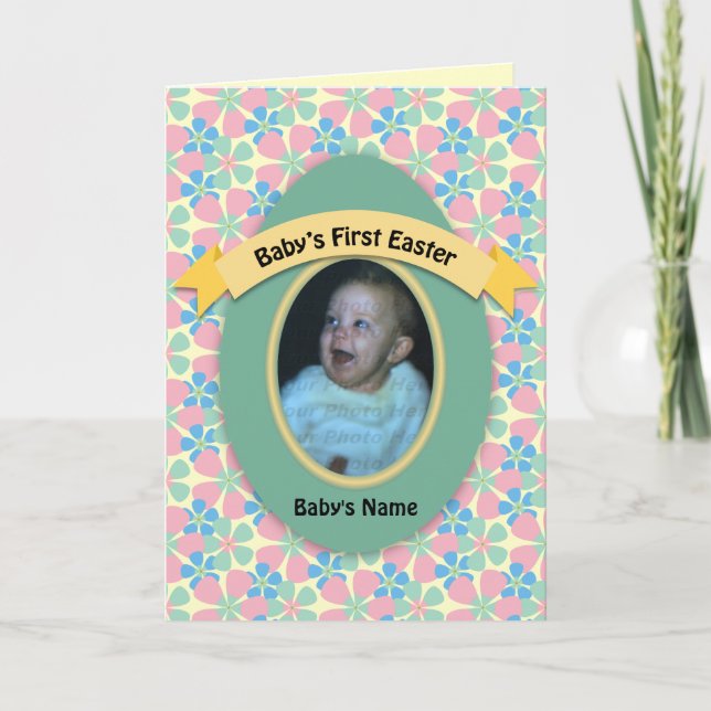 Green Egg Baby's First Easter Photo Frame Holiday Card (Front)