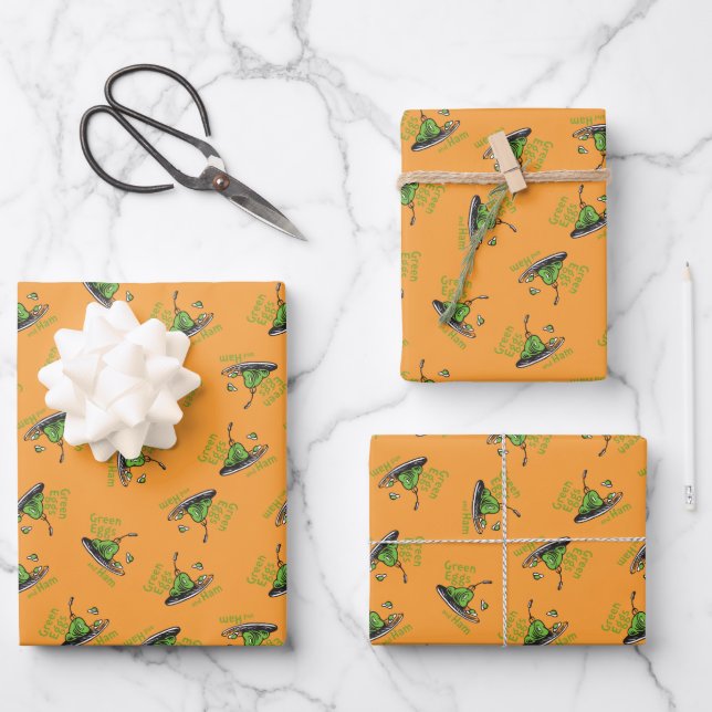 Green Eggs and Ham Pattern Wrapping Paper Sheet (Front)