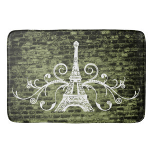 Green Eiffel Towel Grunge Bath Mat