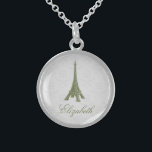 Green Eiffel Tower Damask Necklace<br><div class="desc">Personalize a unique gift for your bridesmaids with a Green Eiffel Tower Damask Necklace.  Necklace design features the Eiffel Tower against a delicate damask lace background. Personalize with the bridesmaid's name for a cherished reminder of your big day. Additional wedding stationery available with this design as well.</div>