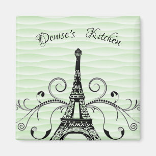 Green Eiffel Tower Flourish Magnet
