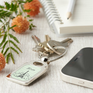 Green Eiffel Tower Flourish Metal Keychain