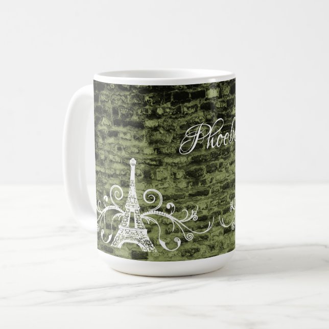 Green Eiffel Tower Grunge Café Mug (Devant gauche)