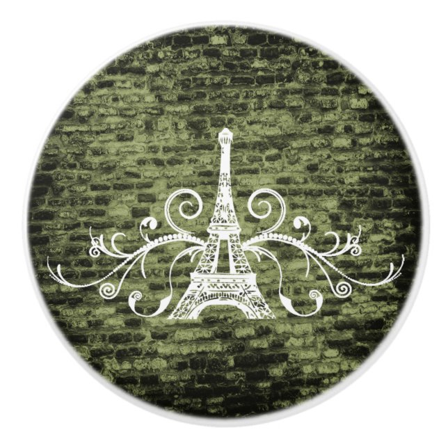 Green Eiffel Tower Grunge Ceramic Pull (Front)