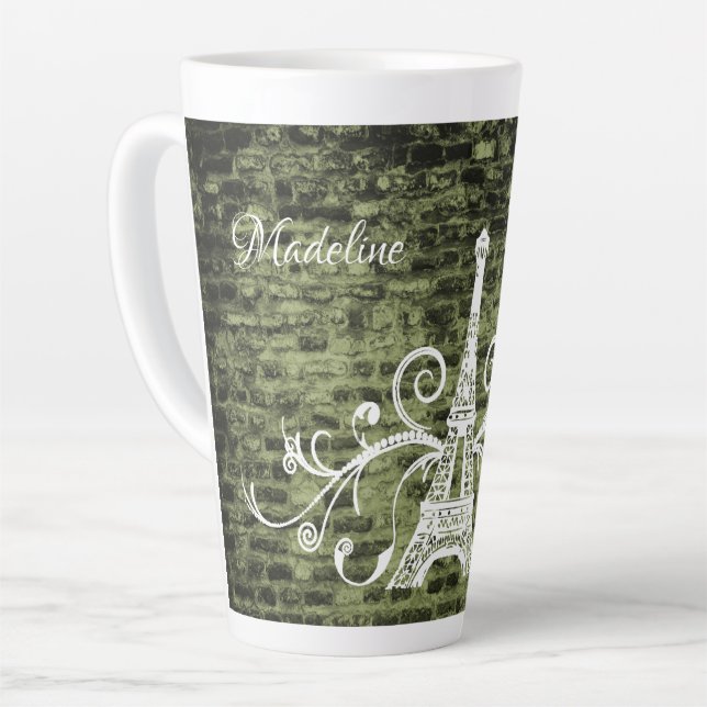 Green Eiffel Tower Grunge Latte Mug (Angle gauche)