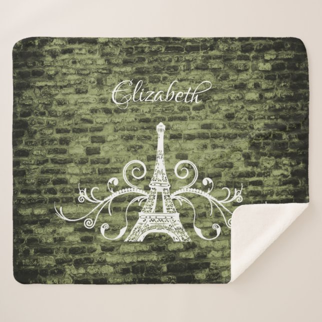 Green Eiffel Tower Grunge Sherpa Blanket (Front (Horizontal))