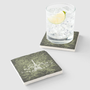 Green Eiffel Tower Grunge Stone Coaster
