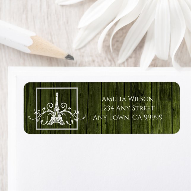 Green Eiffel Tower Rustic Return Address Label (Insitu)