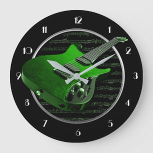 Green Electric Guitar Round Wall Clock