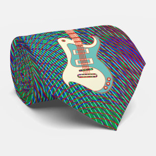 Green Electric Guitar vintage trippy retro Pop Art Tie