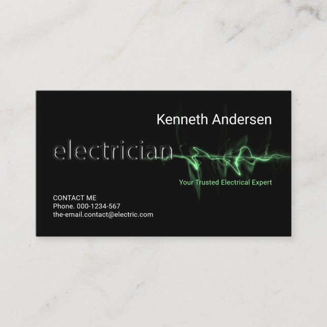 Green Electrical Lightning Strike Electrician Business Card (Front)