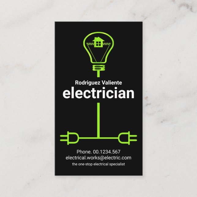 Green Electrical Wiring Home Electrician Service Business Card (Front)