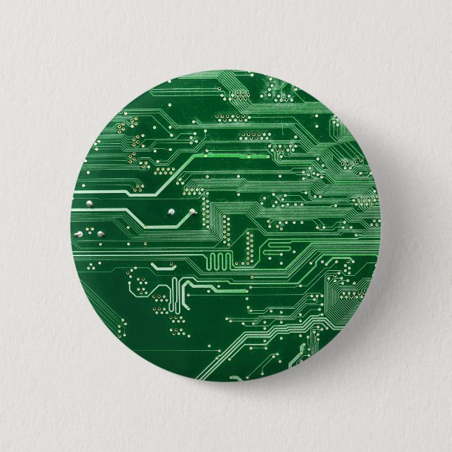 green electronic circuit board computer pattern 2 inch round button (Front)