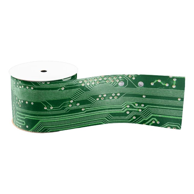 green electronic circuit board computer pattern grosgrain ribbon (Spool)