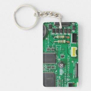 green electronic circuit board computer pattern keychain