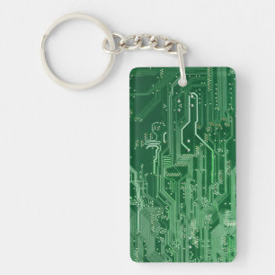green electronic circuit board computer pattern keychain