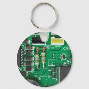 green electronic circuit board computer pattern keychain