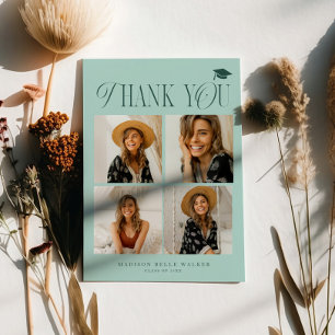 Green Elegance Graduation Thank You Photo Collage Card