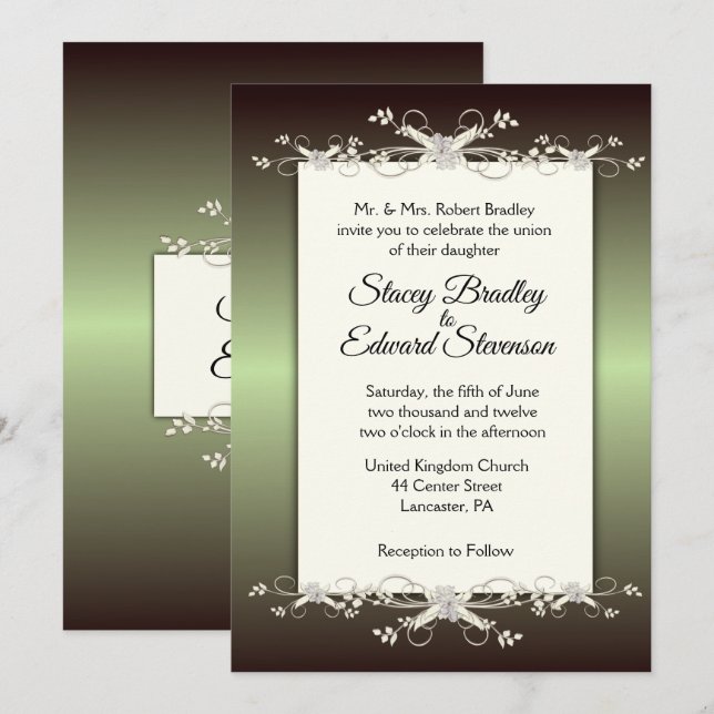 Green Elegance Shine Wedding Invitation (Front/Back)
