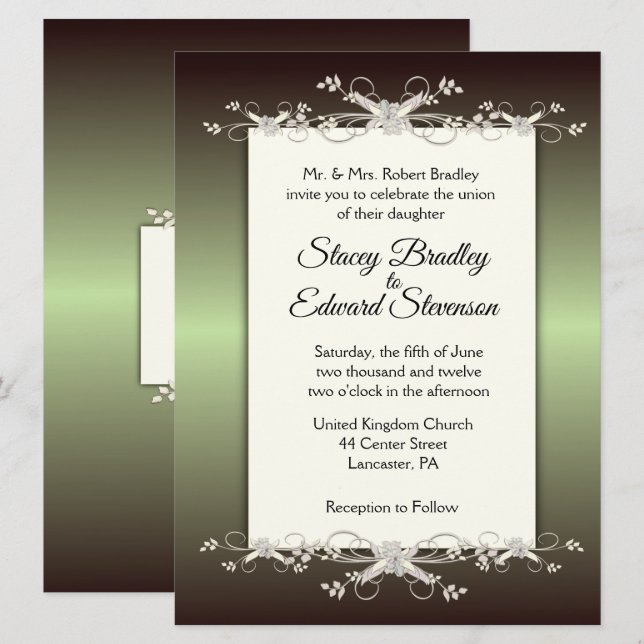 Green Elegance Traditional Wedding Invitation (Front/Back)