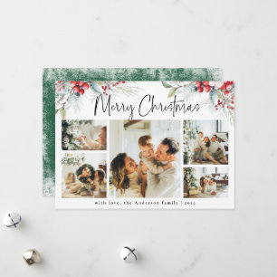Green Elegant Botanical Photo Collage Christmas Holiday Card