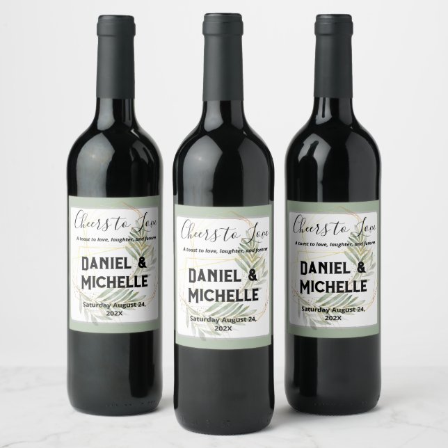  Green Elegant Cheers to Love Wedding Bottle  Wine Label (Bottles)