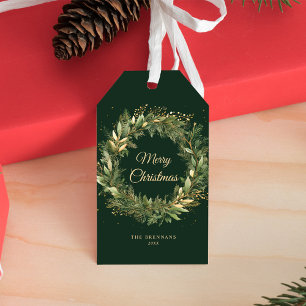 Green Elegant Christmas Wreath Botanical Holiday Gift Tags