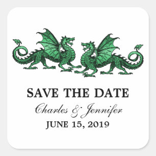 Green Elegant Dragons Save the Date Stickers