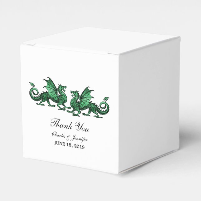 Green Elegant Dragons Wedding Favour Boxes (Front Side)
