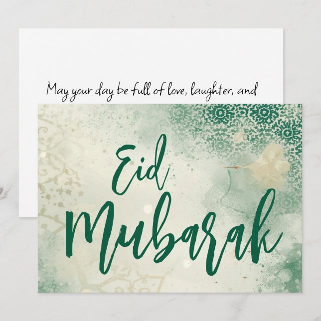 Green elegant Eid Mubarak Note Card (Front/Back)