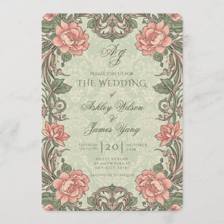 Green Elegant Floral Botanical Wedding Invitation