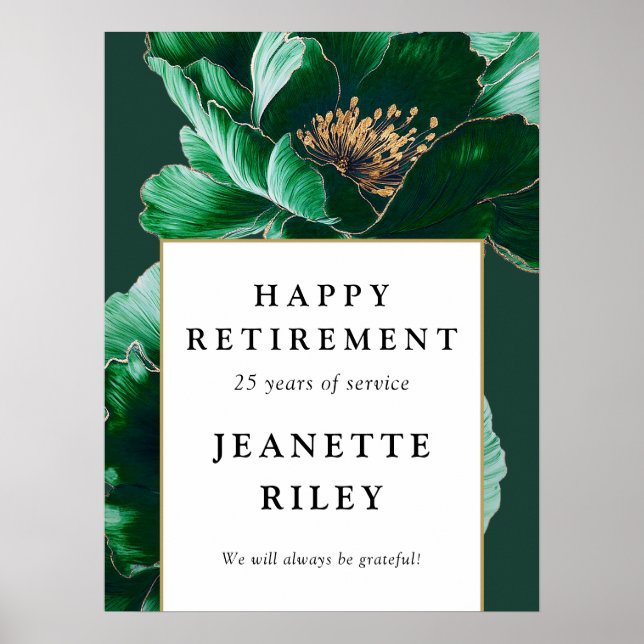 Green Elegant Floral Happy Retirement Welcome Sign (Front)