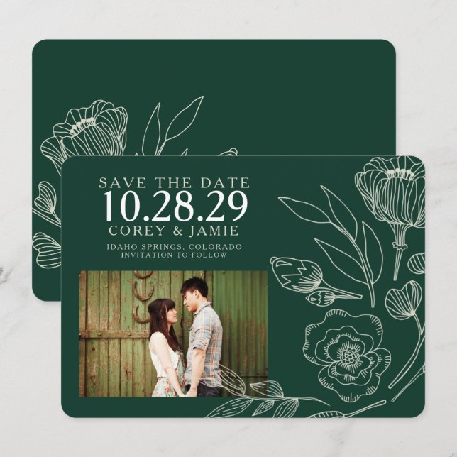 Green Elegant Floral Wedding Save The Date (Front/Back)