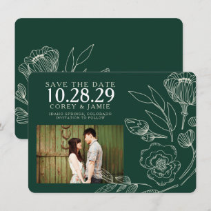 Green Elegant Floral Wedding Save The Date