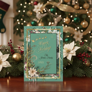 Green Elegant Gold And Floral Christmas Card